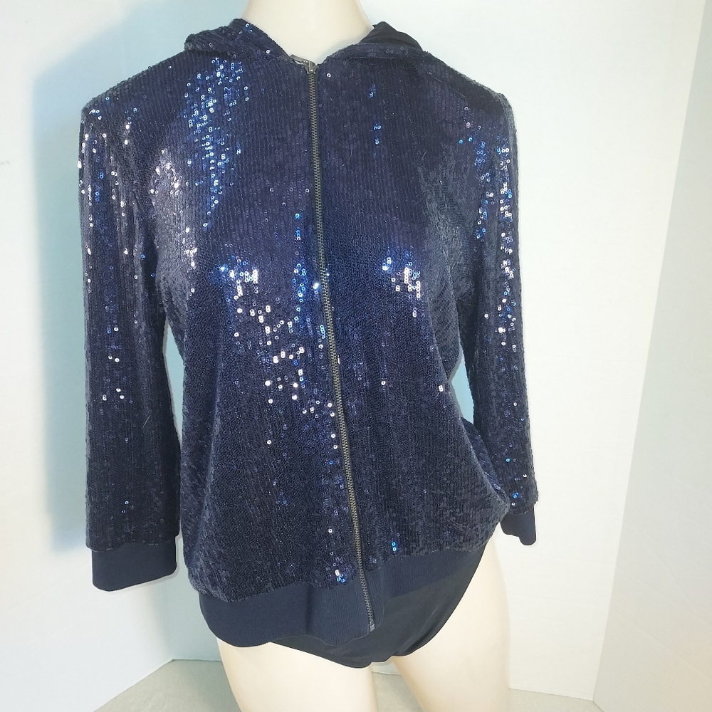 Chicos Zenergy Navy Blue Sequined Hoodie Jacket size 0